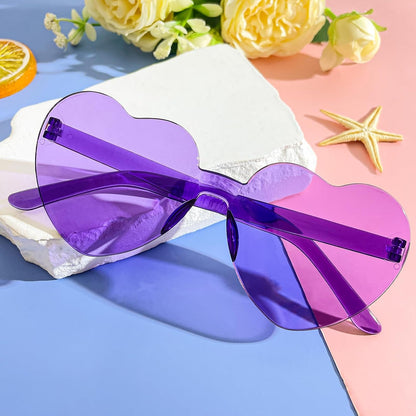 Pibupibu 12 Pack Heart Shaped Sunglasses for Women Colorful Rimless Sunglasses Transparent Bachelorette Party Favors