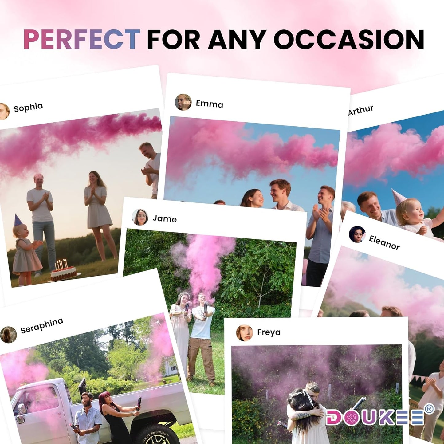 Gender Reveal Pink Confetti Cannon, DOUKEE Baby Shower Pink only Biodegradable Confetti Poppers for Girl Baby Reveal Party - 2 Set