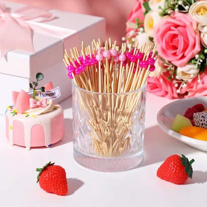 Reallnaive 600 Pcs Cocktail Pick Pearl Fancy Toothpick for Appetizer 4.7 Inch Long Skewer for Drink Fruit Food Bamboo Stick Wedding Bridal Shower Decoration Charcuterie Accessories (White)