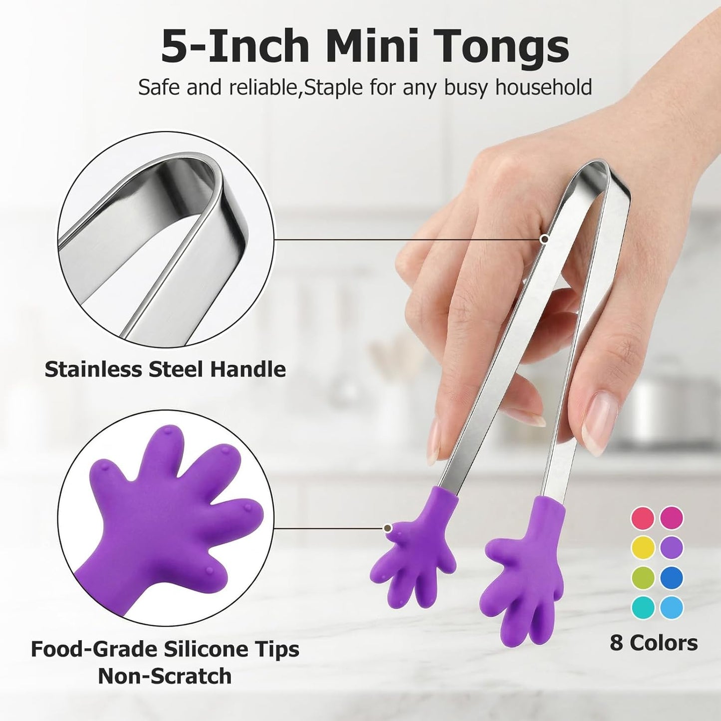 Shindel Small Tongs, 5" Mini Metal Tongs for Serving Food, Cute Kitchen Tool for Candy, Snacks, Chips, Cookies, Appetizers, Fruit, Pickles & Ice Cubes, Great for Party, Buffet & Dessert Table