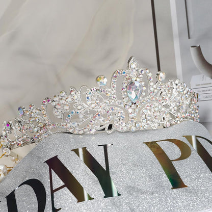 Birthday Sash for Women,Birthday Crown Tiaras for Women,Gold Rhinestone Queen Sash and Crown Tiara Headband for Party Decorations