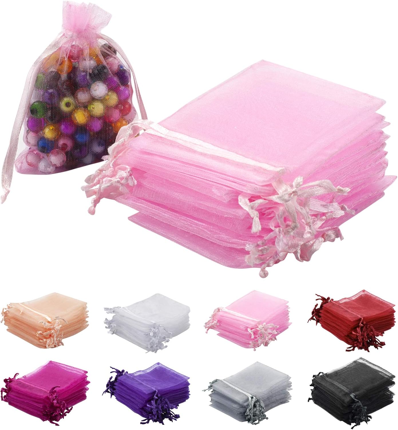 100pcs White Organza Bags 2x3 inch Sheer Drawstring Gift Bags Jewelry Pouches Wedding Party Christmas Favor Gift Bags, Little Mesh Gift Pouches Mini Candy Bags for Small Presents Earrings