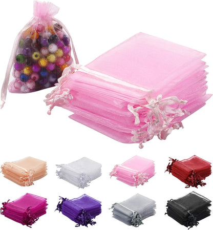100pcs White Organza Bags 2x3 inch Sheer Drawstring Gift Bags Jewelry Pouches Wedding Party Christmas Favor Gift Bags, Little Mesh Gift Pouches Mini Candy Bags for Small Presents Earrings