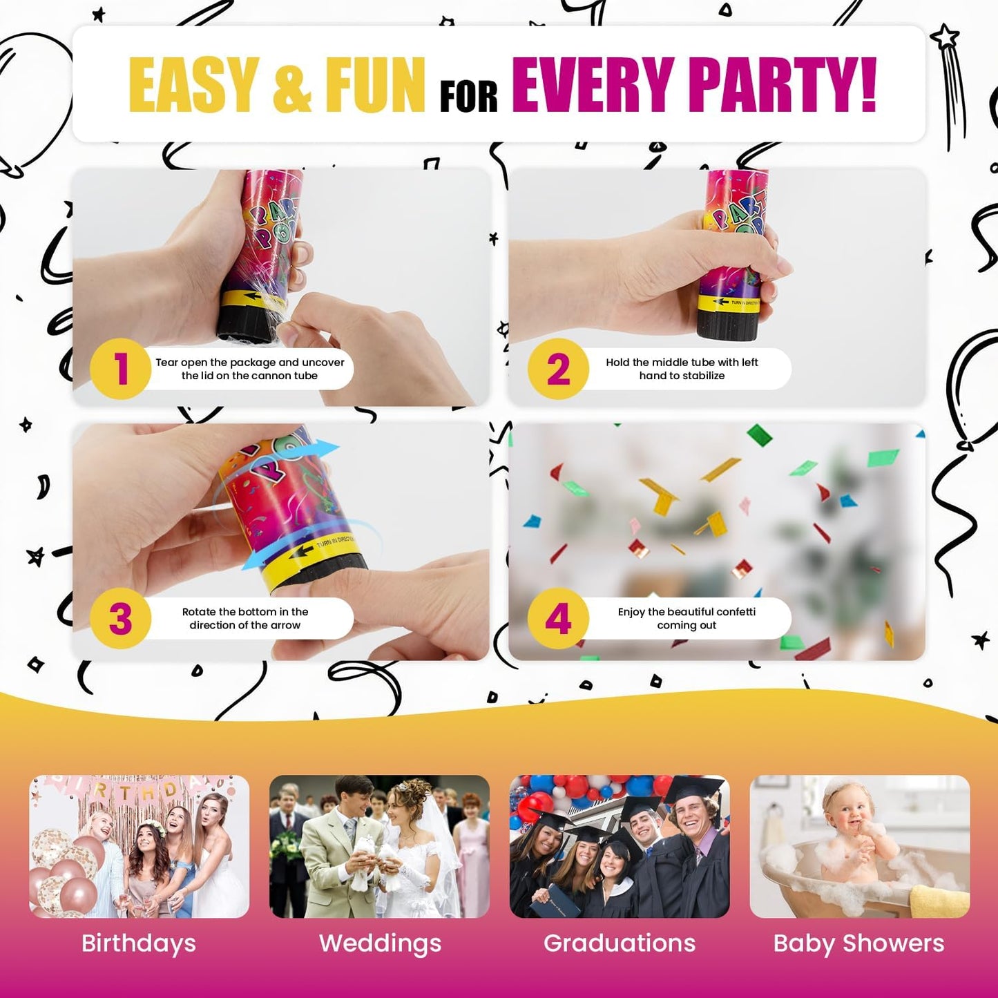 Small Confetti Cannon 24 Pack Mini Confetti Poppers Multicolor Party Poppers Confetti Small Party Confetti for Kids Ideal for Weddings Birthdays Graduations Baby Shower Christmas New Years