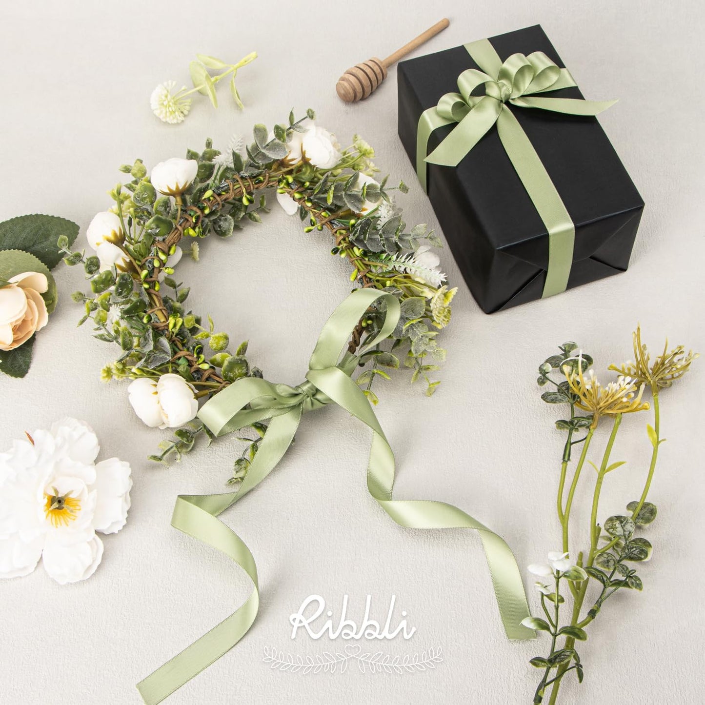 Ribbli Double Faced White Satin Ribbon,3/8” x Continuous 25 Yards,Fabric Ribbon use for Bows Bouquet,Gift Wrapping,Floral Arrangement