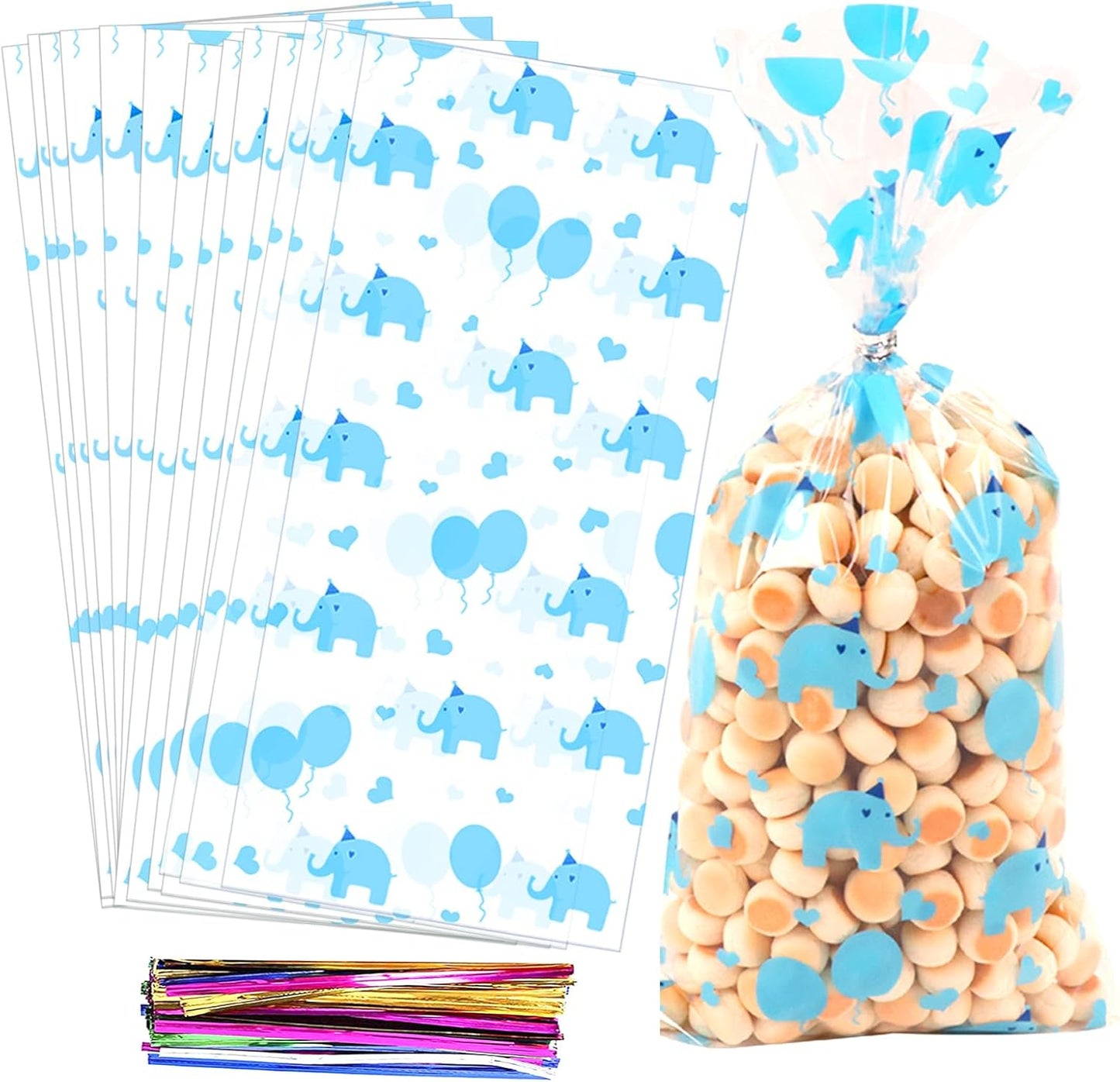 100 Pcs Star Printed 5"X 7" Gift Wrap Cello Cellophane Treat Bags Party Favor bags Clear Candy Cookie Bag Plastic Poly Goodie Storage Bag with Twist Ties for Bakery,Birthday, Wedding ,Party Decorations (Gold)