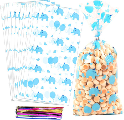 100 Pcs Star Printed 5"X 7" Gift Wrap Cello Cellophane Treat Bags Party Favor bags Clear Candy Cookie Bag Plastic Poly Goodie Storage Bag with Twist Ties for Bakery,Birthday, Wedding ,Party Decorations (Gold)
