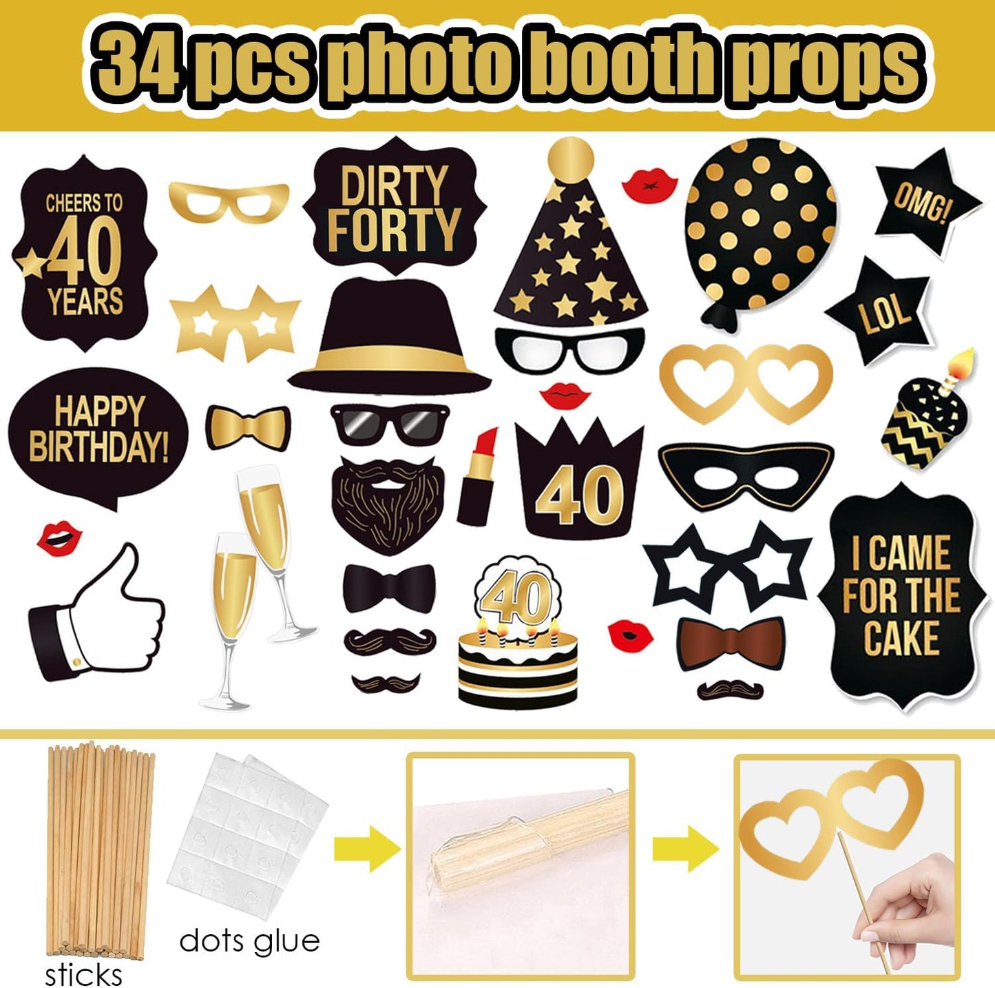 40th Birthday Inflatable Photobooth Selfie Frame & Props Set for Pictures & Decorations Giant Selfie Blow Up Photo Booth Picture Frame Photo Props Decor for 40 Years Old Birthday Party Supplies