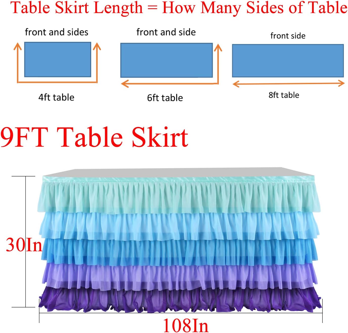 Pastel Rainbow Table Skirt Ruffle Party Tablecloth for Rectangle Table 6ft Birthday Party Baby Shower