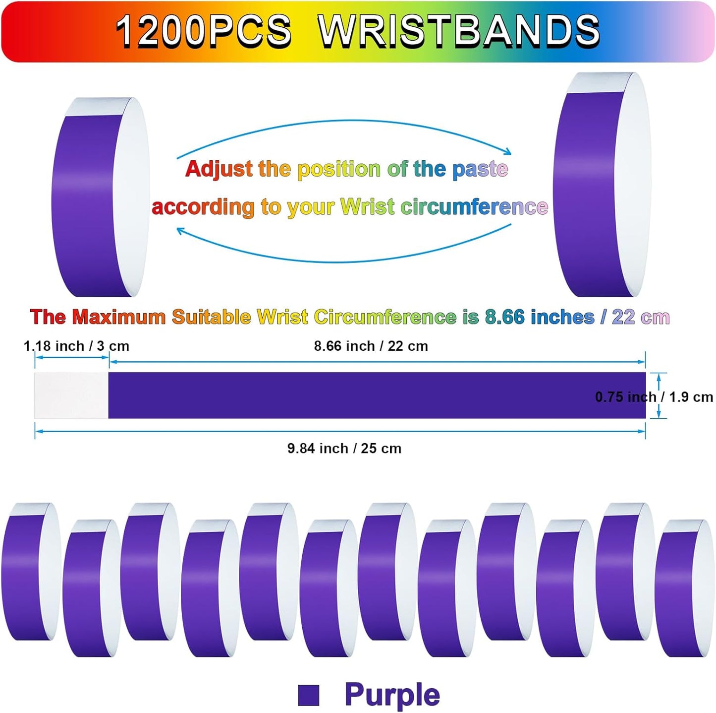 1200 Pcs Plastic Paper Wristbands for Events Neon Color Wrist Bands Concert Identification Wristbands Paper Bracelets Wristbands Party Hand Bands (Multicolor)
