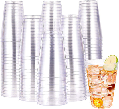 JOLLY CHEF 12 oz Clear Plastic Cups, 100 Pack Heavy-duty Party Glasses, Disposable Plastic Cups for Halloween,Thanksgiving Day, Christmas Party
