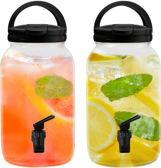 Havawish 2 Pcs 1 Gallon Plastic Beverage Dispenser with Spigot Clear Summer Kitchen Fridge Drink Dispenser for Parties Lemonade Juice Tea Beer Cold Water (Red,Cylinder)