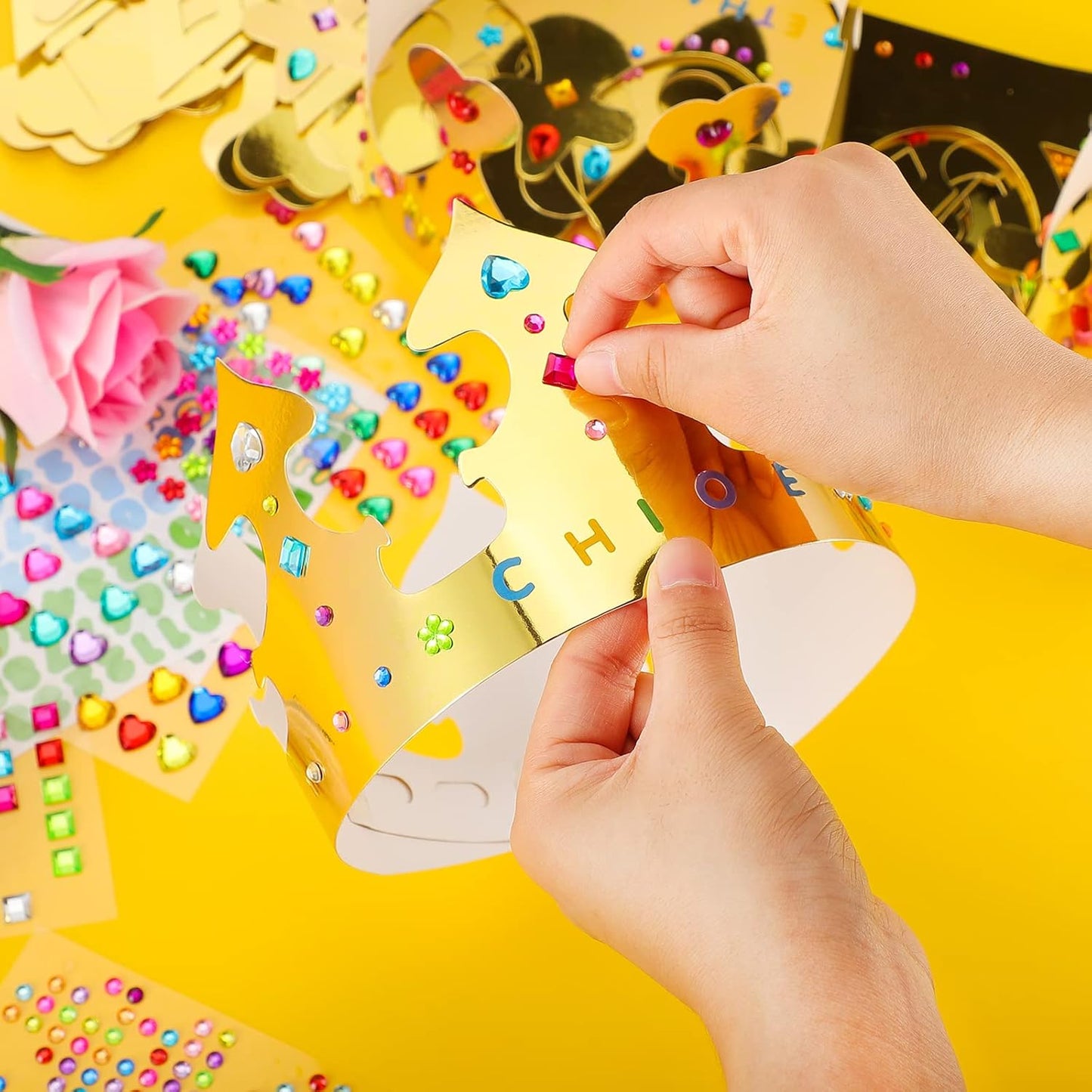 34 Pieces Golden Paper Princess Prince Crowns for Kids Birthday Party Hats Gold for Boys Girls DIY Crown Supplies (Stylish Style)