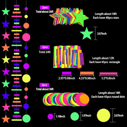 508ft UV Neon Paper Garland Crepe Streamers Glow in The Dark Party Supplies Garland Neon Party Decorations Streamers for Blacklight Reactive Fluorescent Wedding Birthday Party Decorations