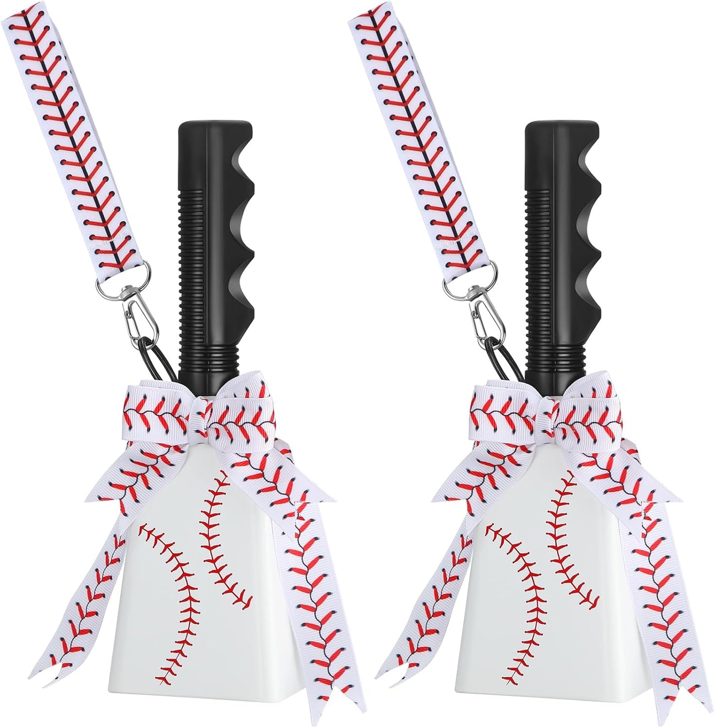 Relaxweex 2 Pack Cow Bells with Handle & Wrist Strap Ribbon Bows Loud Cowbell Noise Makers for Sporting Events, Games, Cheer, Graduations, Team(Baseball)