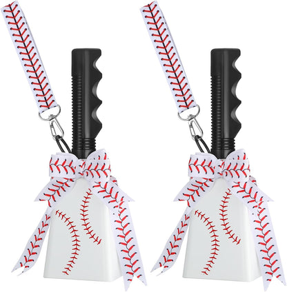 Relaxweex 2 Pack Cow Bells with Handle & Wrist Strap Ribbon Bows Loud Cowbell Noise Makers for Sporting Events, Games, Cheer, Graduations, Team(Baseball)