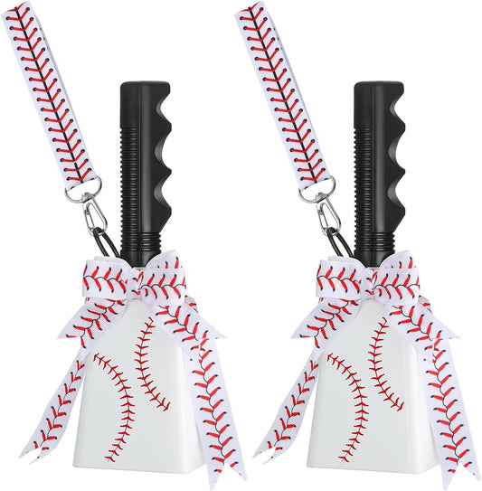 Relaxweex 2 Pack Cow Bells with Handle & Wrist Strap Ribbon Bows Loud Cowbell Noise Makers for Sporting Events, Games, Cheer, Graduations, Team(Baseball)