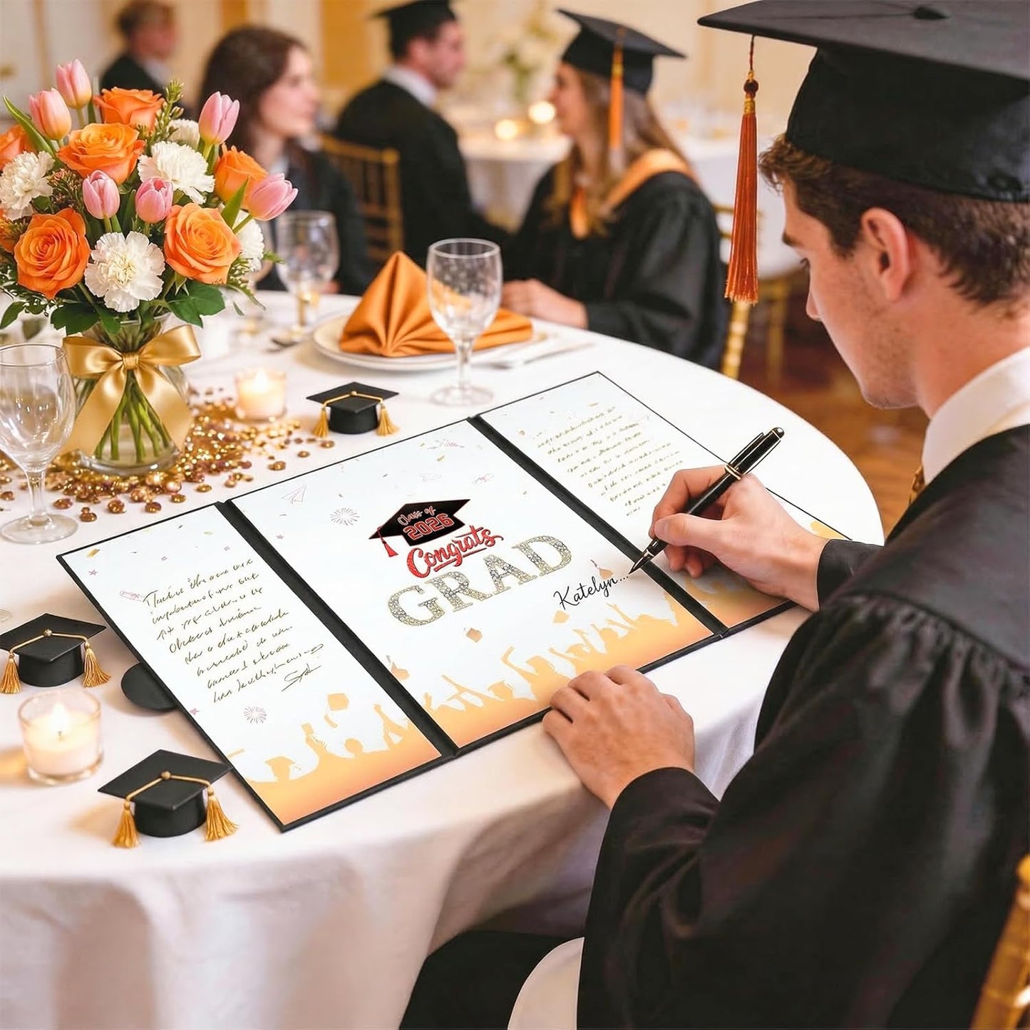 Graduation Guest Book 2026, Blue Gold Graduation Decorations Class of 2026 Graduates Sign in Book Signature Board Congrats Grad Decor Party Supplies, High School College Graduations Gifts for Her Him