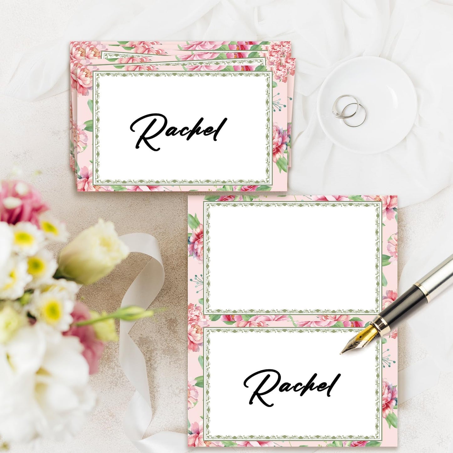 Boho Floral Place Cards for Table Setting, Wedding Placecards, Tent Cards Decor For Bridal Shower Anniversary Party Decorations, 25 Pack Baby Shower Food Name Card, 2 x 3.5" /001