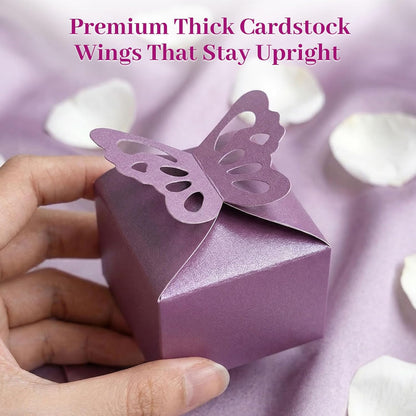 VGOODALL 50PCS Party Favor Boxes, 2.4" x 2.4" x 1.8" 3D Butterfly Candy Boxes White Baby Shower Favors for Wedding Birthday Party Gift