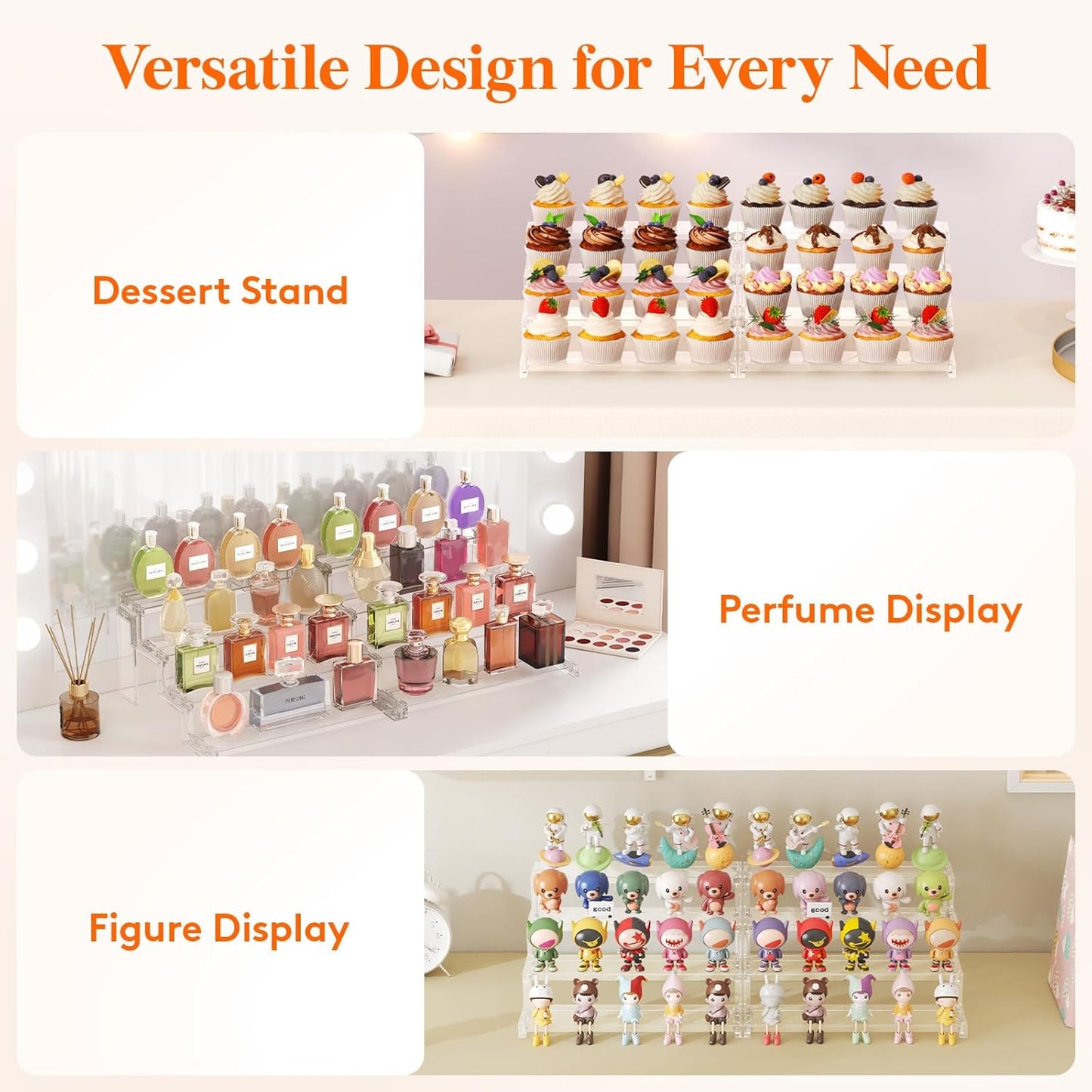 Lifewit Cupcake Stand, Perfume Cologne Organizer, Tool-Free Assembly, Display Riser, Spice Rack, Figurine Holder, Makeup Storage, Room Decor, Party Decorations, Clear, 12″ 3 Tier, 1 Pcs
