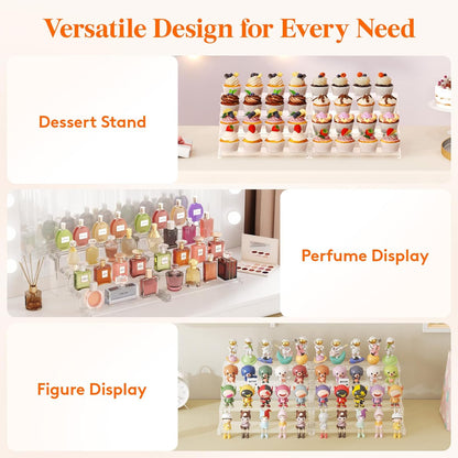 Lifewit Cupcake Stand, Perfume Cologne Organizer, Tool-Free Assembly, Display Riser, Spice Rack, Figurine Holder, Makeup Storage, Room Decor, Party Decorations, Clear, 12″ 3 Tier, 1 Pcs