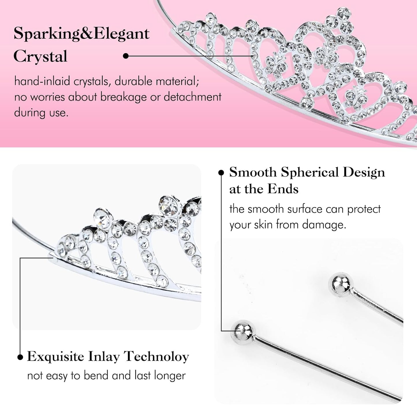 Lawie 8 Pack Birthday Tiaras, Rhinestone Crystal Princess Crowns, Silver Headbands for Women, Party Dance Homecoming Wedding Bridals