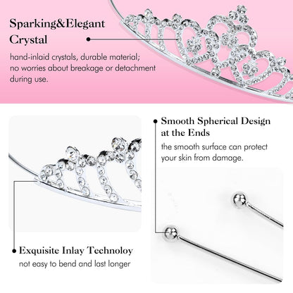 Lawie 8 Pack Birthday Tiaras, Rhinestone Crystal Princess Crowns, Silver Headbands for Women, Party Dance Homecoming Wedding Bridals