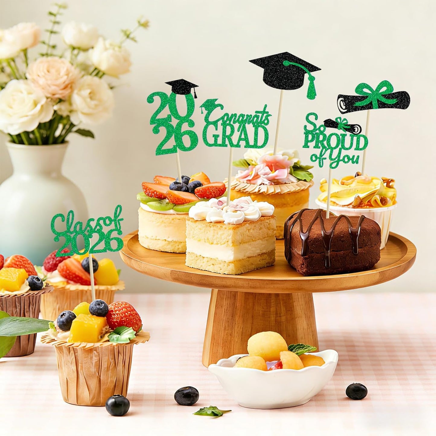 24 Pcs Graduation Cupcake Toppers 2026 - Congrats Grad Decorations Class of 2026, Pre-Assembled Black Gold Grad Cake Topper Centerpieces for Graduation Party Decoration Supplies Table Decor, 6 Styles