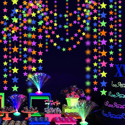 56 Pieces Rainbow Hanging Swirl Decorations Neon Swirl Streamers UV Neon Garland Ceiling Decorations Glow in The Dark Neon Party Supplies and Decorations Black Light Party Kit for Birthday Wedding