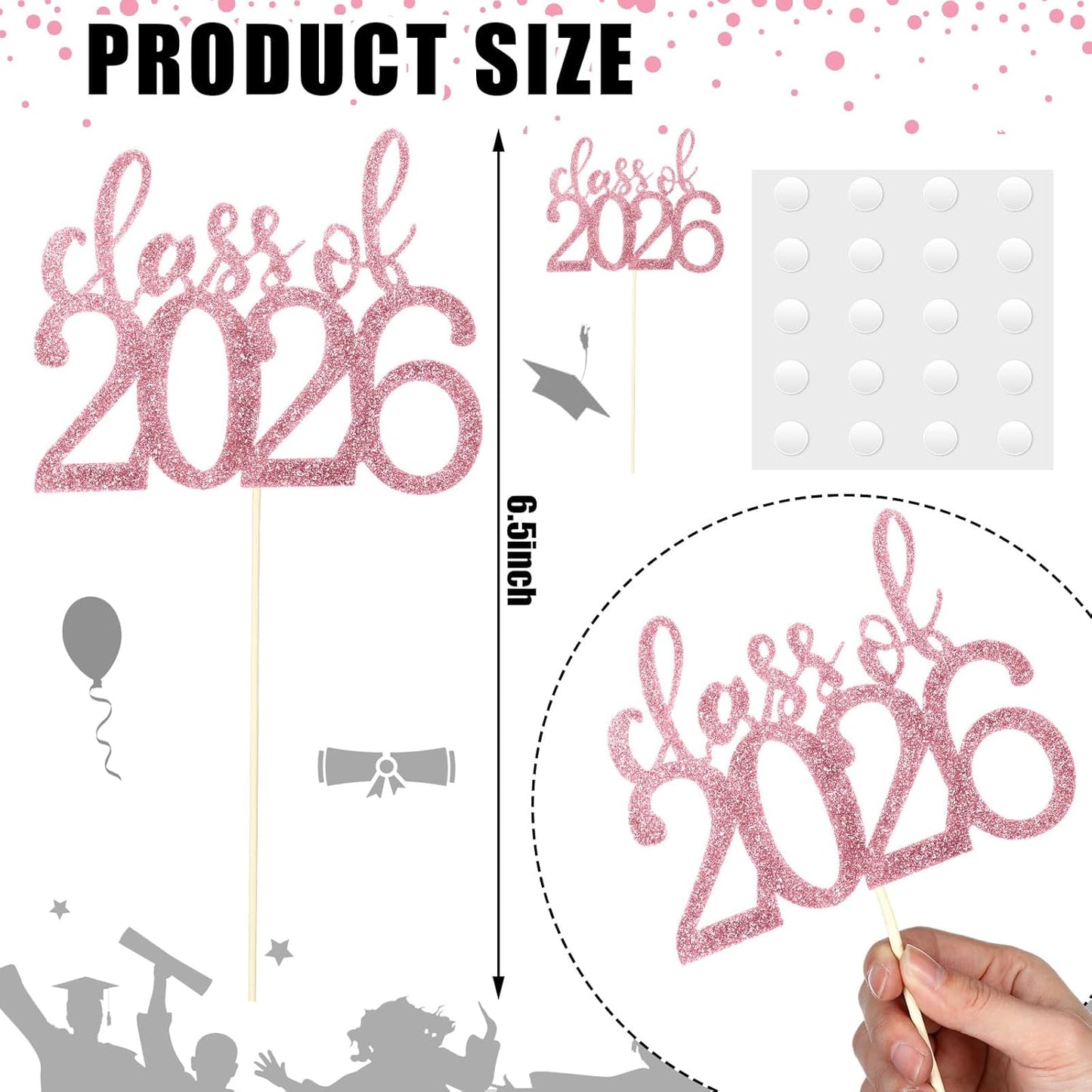 Amyhill 24 Pcs 2026 Graduation Decorations Class of 2026 Graduation Centerpiece Sticks Glitter Double Sided for Table Grad Party Decorations for Vase Table Toppers Supplies(Black)