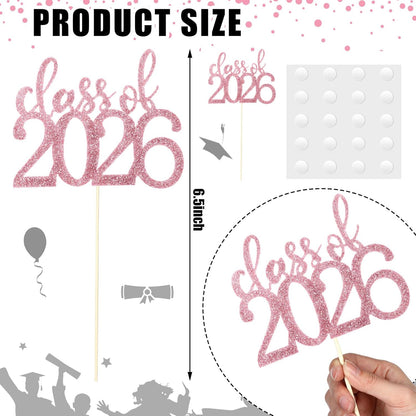 Amyhill 24 Pcs 2026 Graduation Decorations Class of 2026 Graduation Centerpiece Sticks Glitter Double Sided for Table Grad Party Decorations for Vase Table Toppers Supplies(Black)