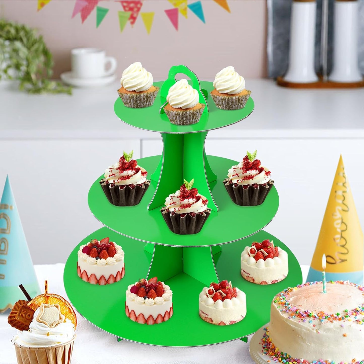 Soleebee 3-Tier Round Cupcake Stand, Cardboard Cupcake Tower, Dessert Cup Cake Stand Tower for Birthday Wedding Party Decoration, Cupcake Tier Stand 1 Set (Hot Pink)