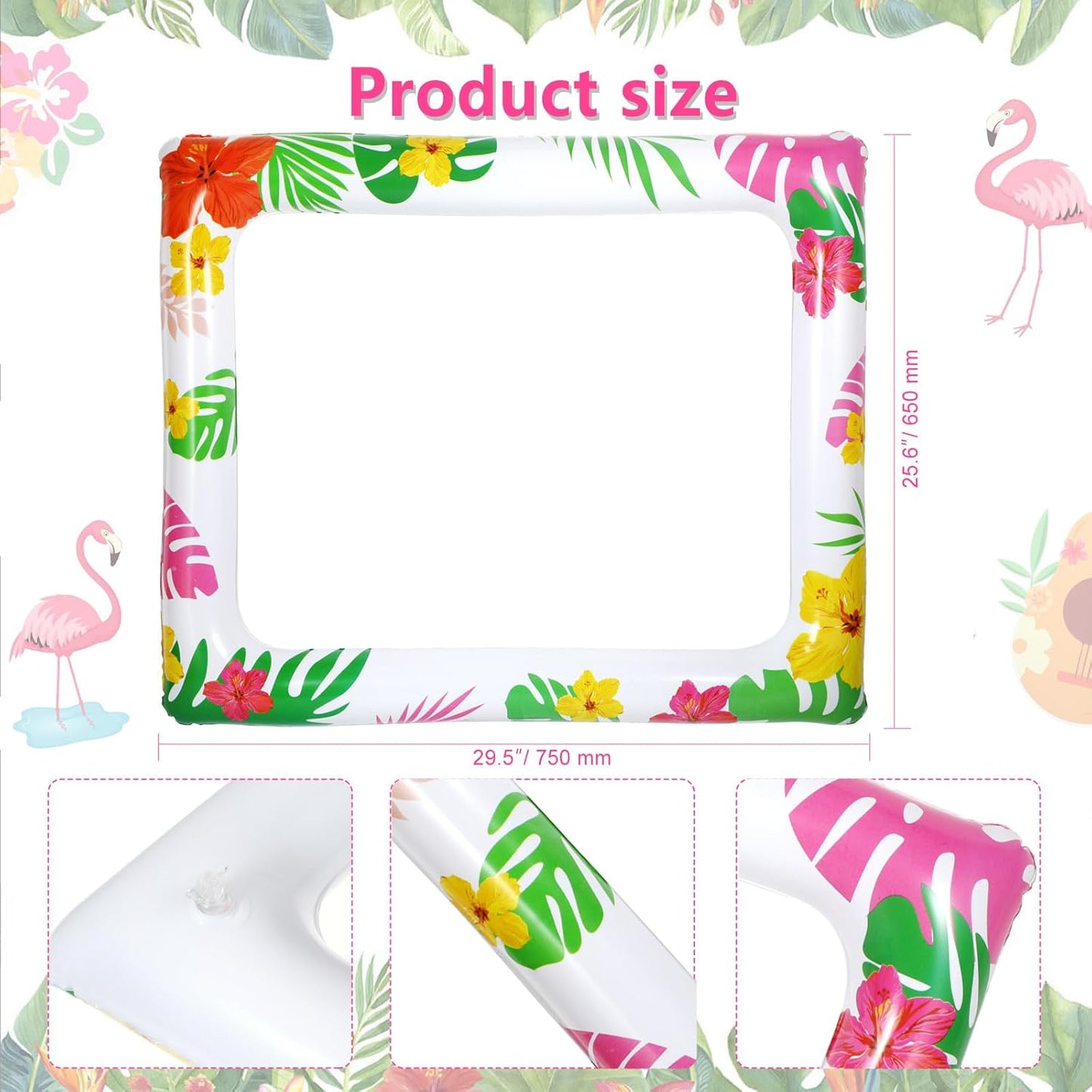 HOWAF 30 PCS Hawaiian Luau Photo Booth Props Kit, Inflatable Luau Selfie Frame and Hawaiian Tropical Funny Photo Props for Summer Tropical Beach Pool Birthday Party Decoration Supplies Tiki Party