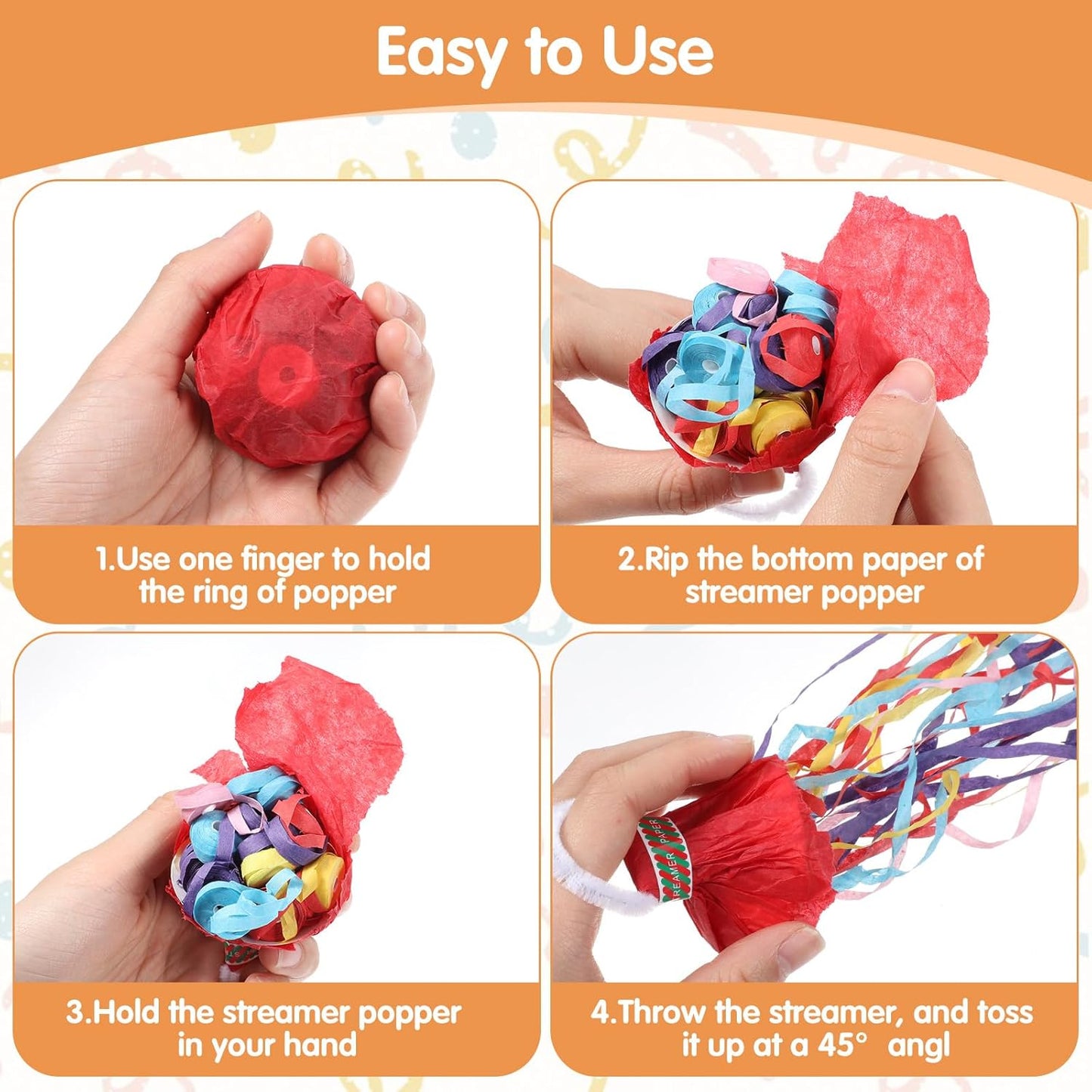 50 Pack No Mess Streamers, Colorful Hand Throw Streamers Poppers, No Mess Paper Crackers Romantic Confetti Poppers for Wedding, Birthday, Party Celebrations, Graduation, Party Favors Shows
