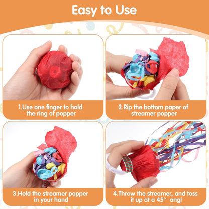 50 Pack No Mess Streamers, Colorful Hand Throw Streamers Poppers, No Mess Paper Crackers Romantic Confetti Poppers for Wedding, Birthday, Party Celebrations, Graduation, Party Favors Shows