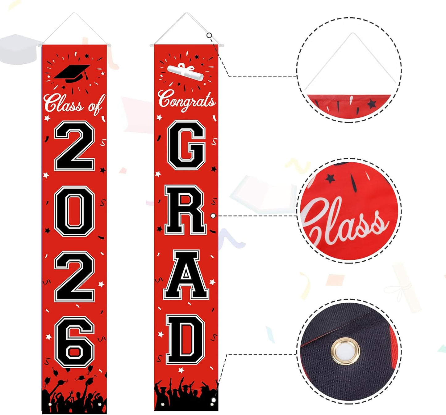 2026 Graduation Decorations, Graduation Banner Class of 2026, Hanging Congratulations/Congrats Grad Banner for Door and Porch, Party Decor - Black