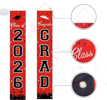 2026 Graduation Decorations, Graduation Banner Class of 2026, Hanging Congratulations/Congrats Grad Banner for Door and Porch, Party Decor - Black