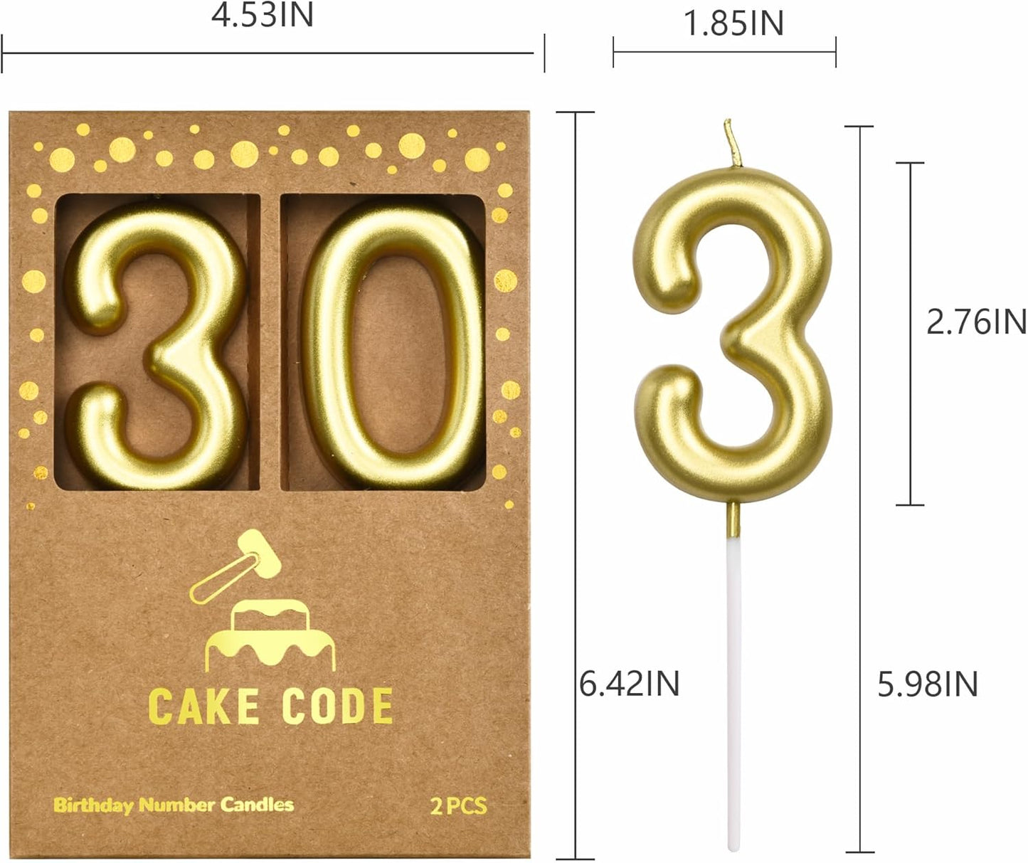 2.76 Inch Classical Gold 5 Number Birthday Candles, Gold Number Candles, Cake Number Candles, Party Celebration