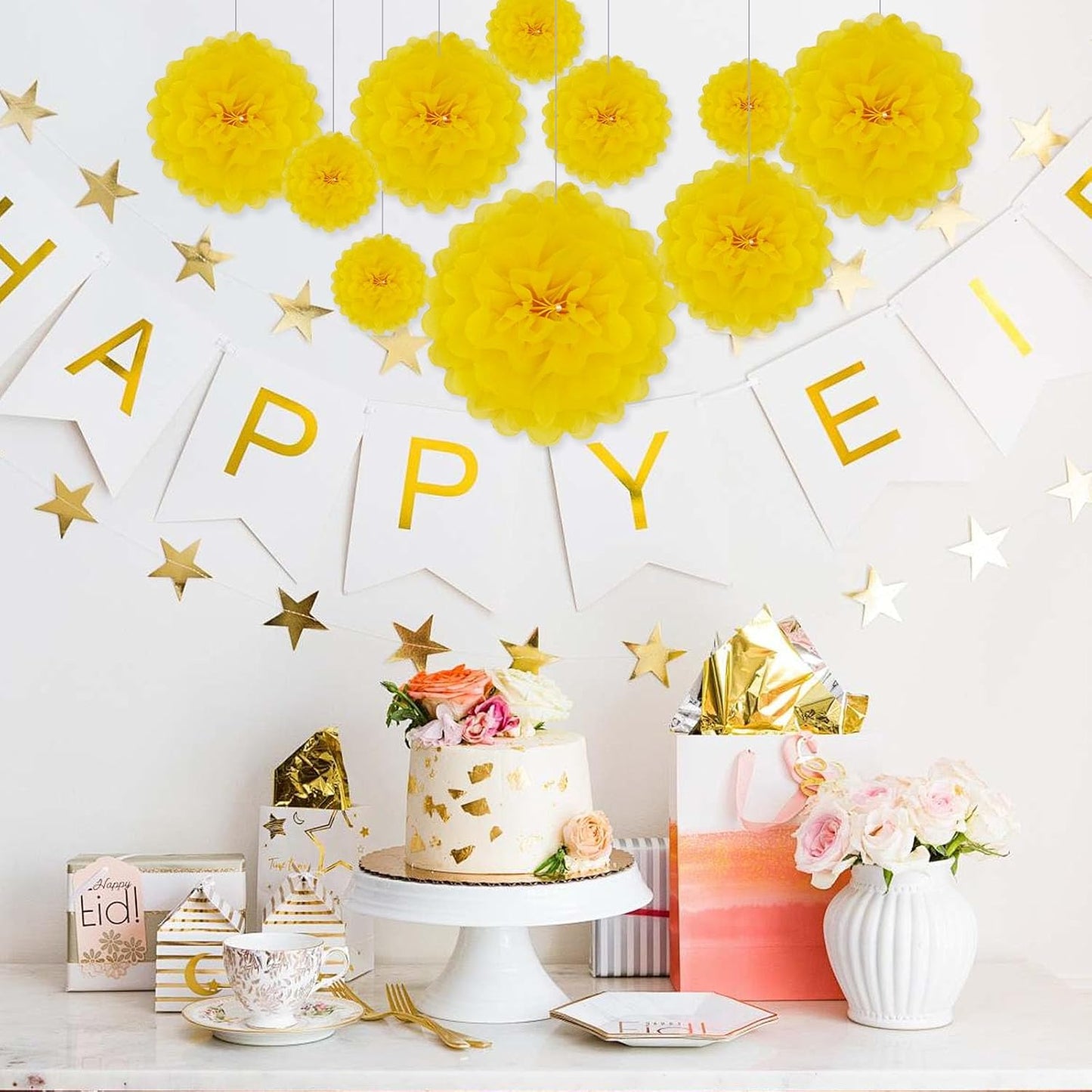 Tissue Paper Pom Poms, Pink Tissue Paper Flowers, Hanging Flower Balls for Weddings Fiesta Parties Birthday Baby Showers Classroom Bridal Shower Decoration (18Piece Set-6/10/12/14Inch)