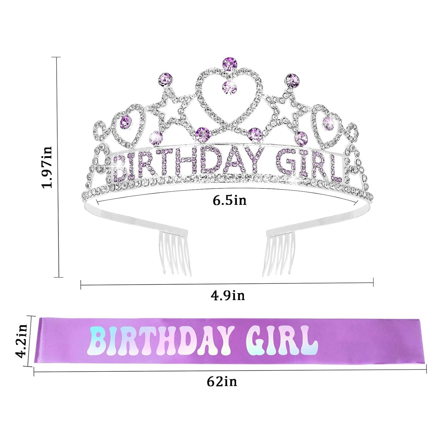 CIEHER Birthday Girl Crown and Sash Set for Birthday Decorations Gifts for Women Girls - Silver AB Rhinestones