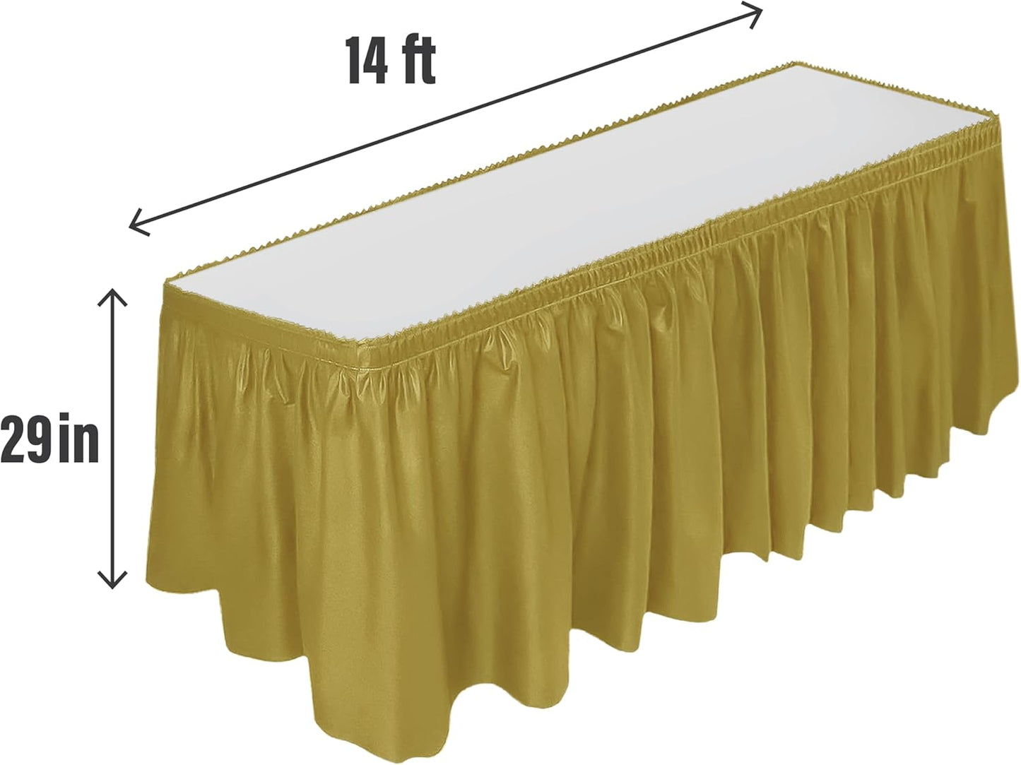 DecorRack 2 Pack Table Skirts, 29 in x 14 ft Each, Multi Pack -BPA Free- Plastic Tableskirt, Disposable, Reusable, Rectangular Tablecloth Skirt, White (2 Pack)