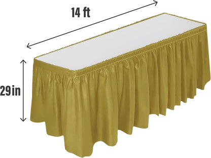 DecorRack 2 Pack Table Skirts, 29 in x 14 ft Each, Multi Pack -BPA Free- Plastic Tableskirt, Disposable, Reusable, Rectangular Tablecloth Skirt, White (2 Pack)