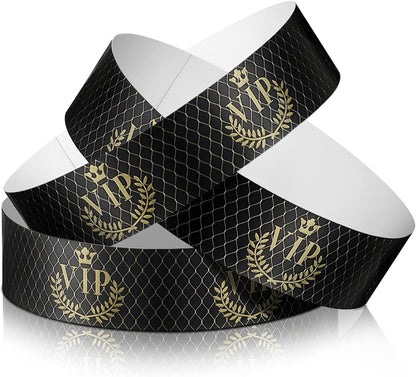 Jadive 500 Pieces Paper Wristbands VIP Plastic Waterproof Party Identification Wristbands Party Bracelets for Events Amusement Parks, Club, Concerts, Fairs, Festivals and Events(Black, Gold)