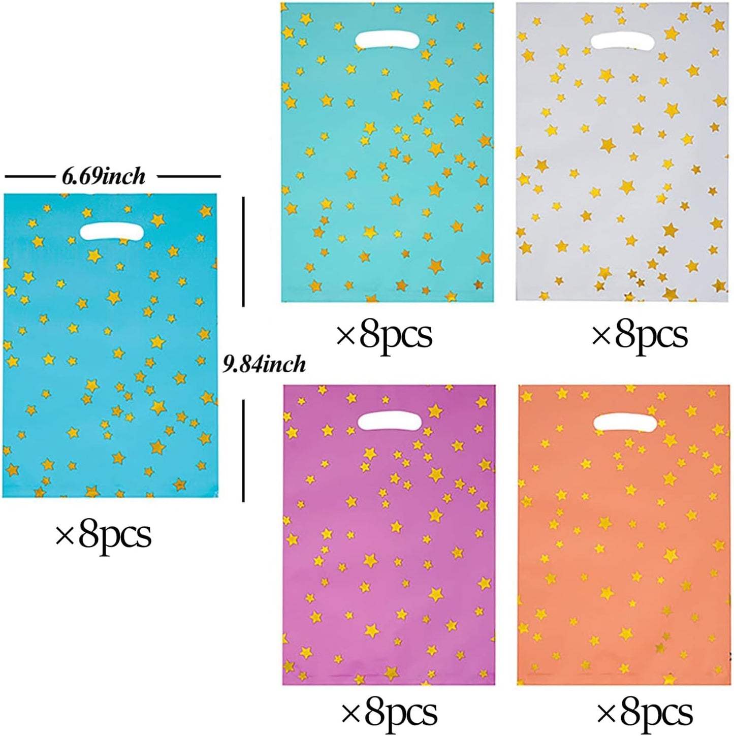 25 Party Favor Bags for Kids Birthdays, Goodie Candy Bags in 5 Colors with Star Pattern