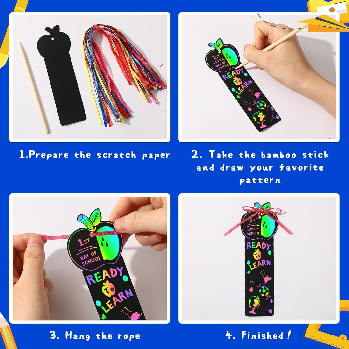 JUNEBRUSHS 30Pcs Ocean Crafts, Rainbow Magic Ocean Animals Scratch Bookmarks Under The Sea Party Favors Games for Activities Summer Arts and Crafts