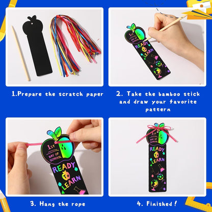 JUNEBRUSHS 30Pcs Ocean Crafts, Rainbow Magic Ocean Animals Scratch Bookmarks Under The Sea Party Favors Games for Activities Summer Arts and Crafts