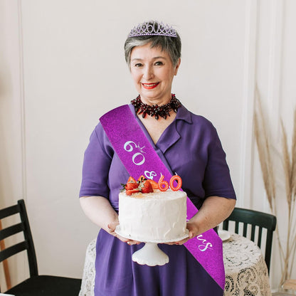 Semato 60 & Fabulous Birthday Crown and Sash Kit- 60th Birthday Gifts for Women 60th Birthday Party Decorations (rose gold)
