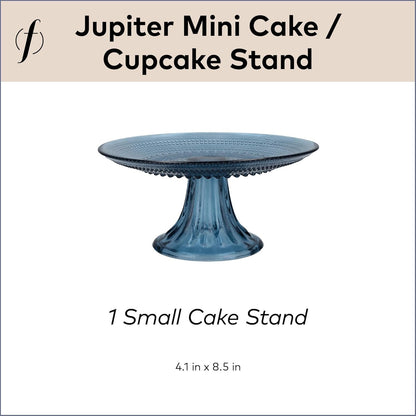 Fortessa Jupiter Beaded Hobnail Glass, 8.5 Inch Mini Cake/Cupcake Stand, Cornflower Blue