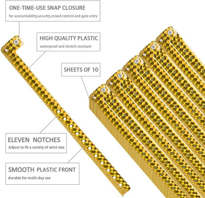 OUCHAN Holographic Plastic Wristbands Gold - 100 Pack Wristbands For Events Parties